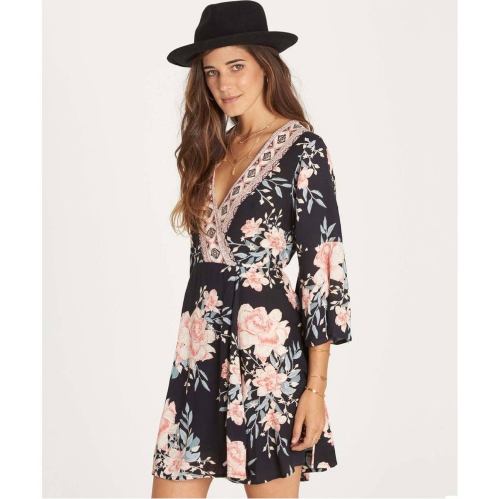 Billabong Divine black floral mini dress
